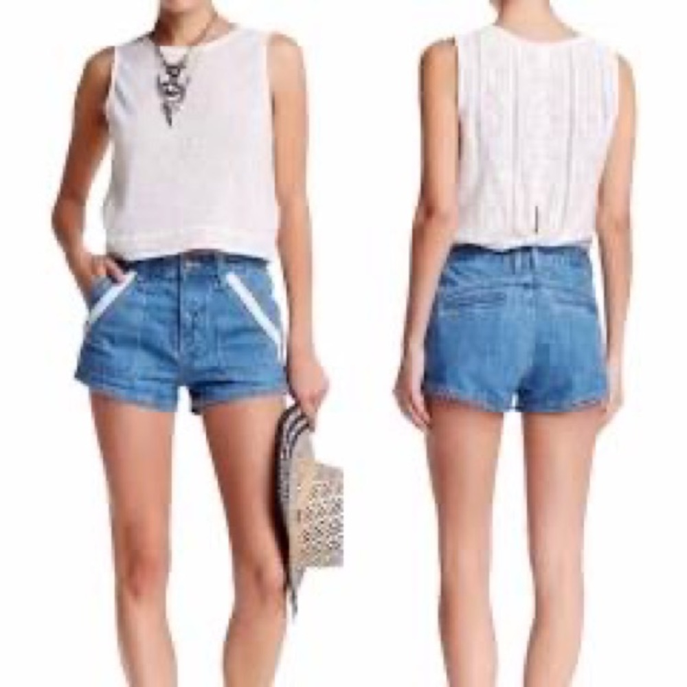 Free People Women’s Sweet Surrender Lace High Rise Shorts, Dark Denim 26